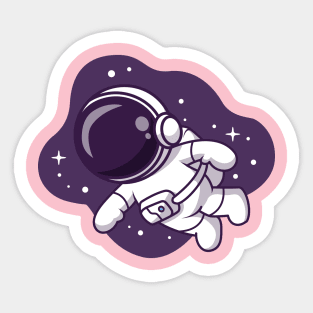 Cute Astronaut Floating In Spce Cartoon Sticker